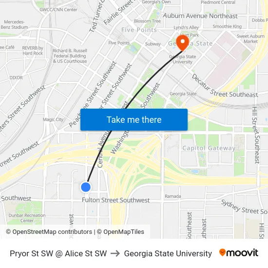 Pryor St SW @ Alice St SW to Georgia State University map