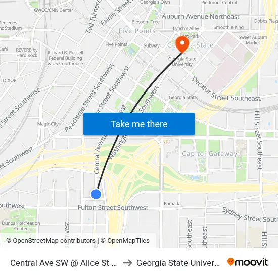 Central Ave SW @ Alice St SW to Georgia State University map