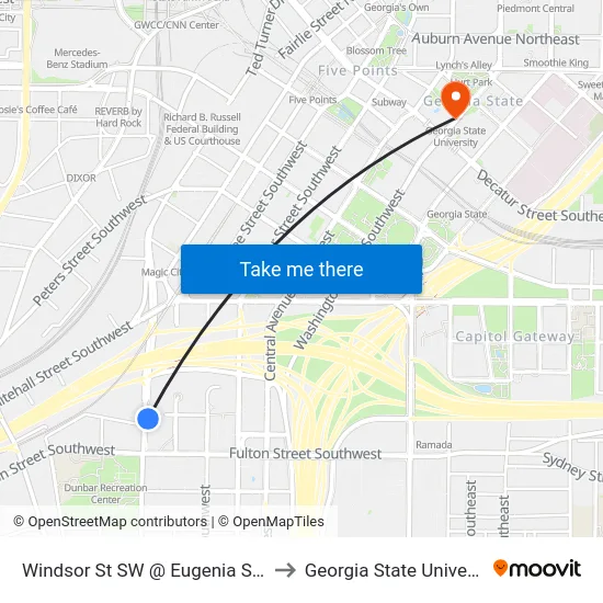 Windsor St SW @ Eugenia St SW to Georgia State University map