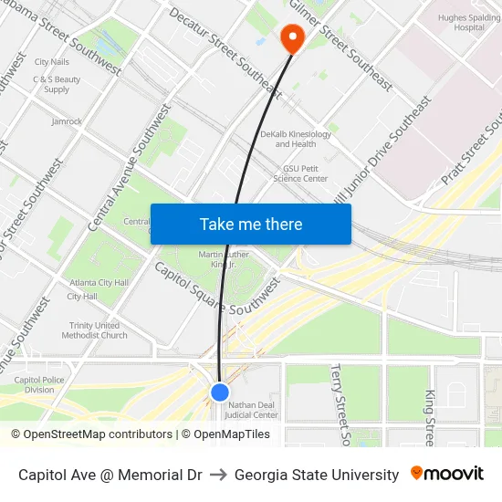 Capitol Ave @ Memorial Dr to Georgia State University map