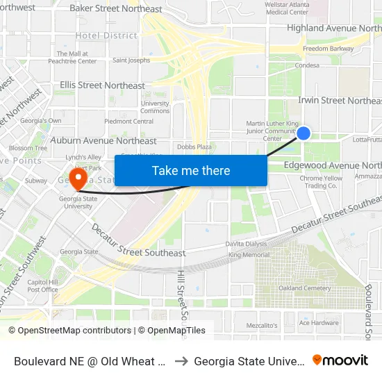 Boulevard NE @ Old Wheat St NE to Georgia State University map