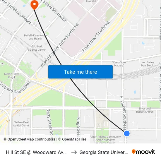 Hill St SE @ Woodward Ave SE to Georgia State University map