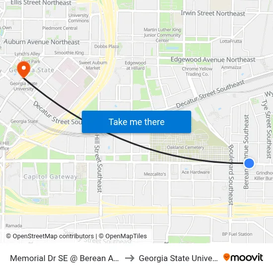 Memorial Dr SE @ Berean Ave SE to Georgia State University map