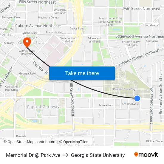 Memorial Dr @ Park Ave to Georgia State University map