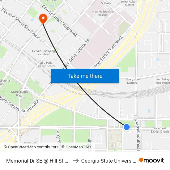 Memorial Dr SE @ Hill St SE to Georgia State University map
