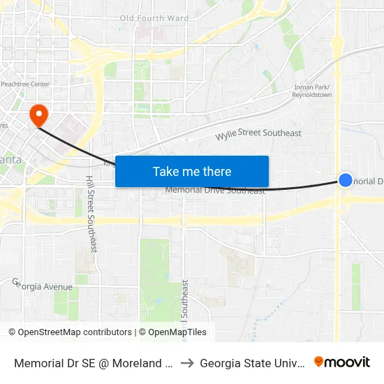 Memorial Dr SE @ Moreland Ave SE to Georgia State University map