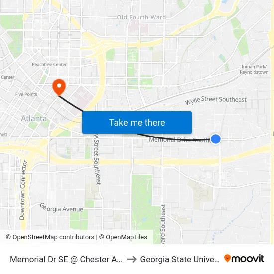 Memorial Dr SE @ Chester Ave SE to Georgia State University map