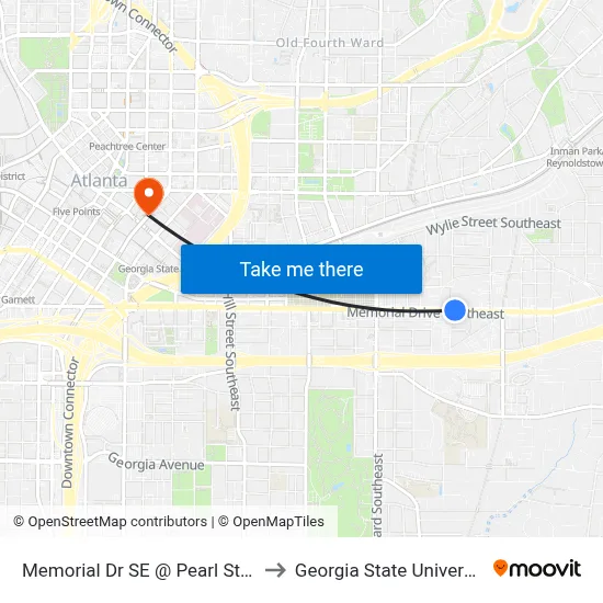 Memorial Dr SE @ Pearl St SE to Georgia State University map