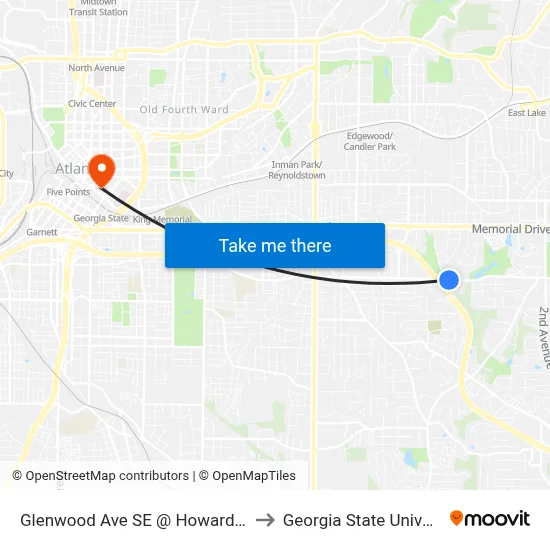 Glenwood Ave SE @ Howard St SE to Georgia State University map