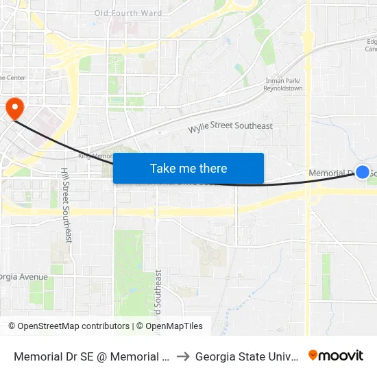 Memorial Dr SE @ Memorial Ter SE to Georgia State University map