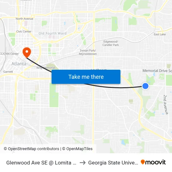 Glenwood Ave SE @ Lomita Rd SE to Georgia State University map