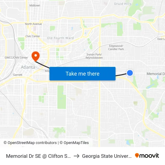 Memorial Dr SE @ Clifton St SE to Georgia State University map