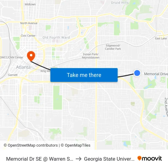 Memorial Dr SE @ Warren St SE to Georgia State University map