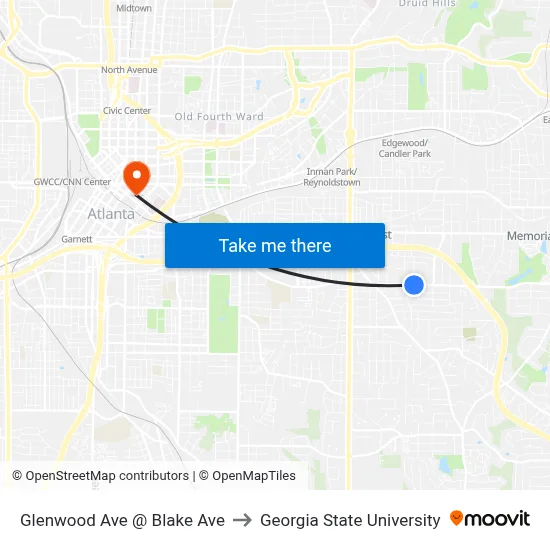 Glenwood Ave @ Blake Ave to Georgia State University map