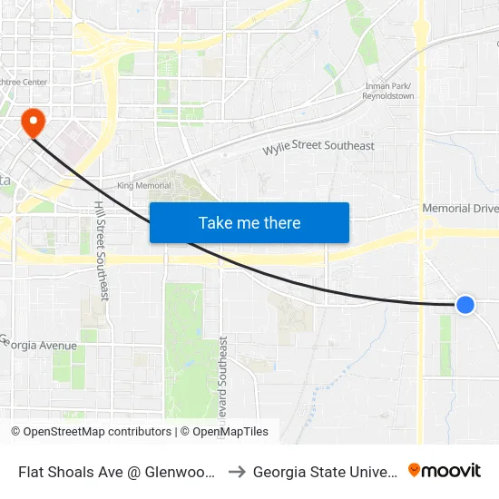 Flat Shoals Ave @ Glenwood Ave to Georgia State University map