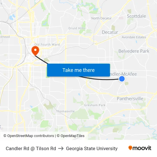 Candler Rd @ Tilson Rd to Georgia State University map