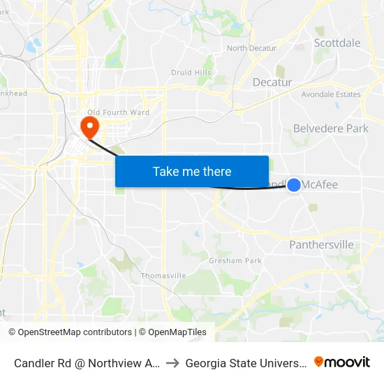 Candler Rd @ Northview Ave to Georgia State University map