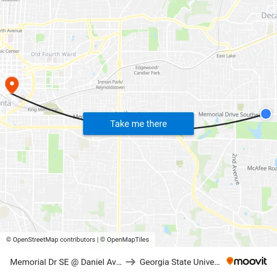 Memorial Dr SE @ Daniel Ave SE to Georgia State University map