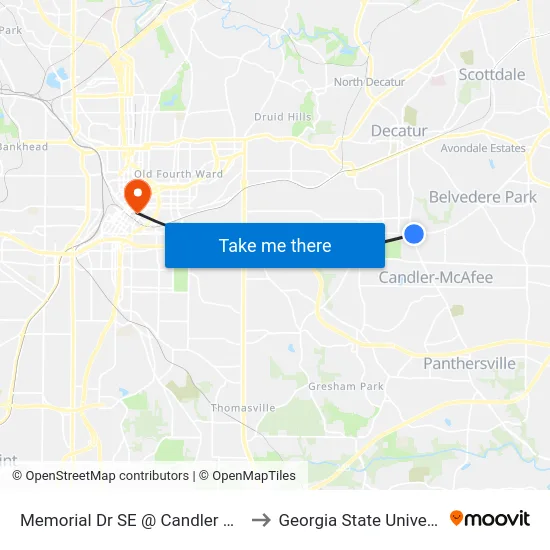 Memorial Dr SE @ Candler Rd SE to Georgia State University map