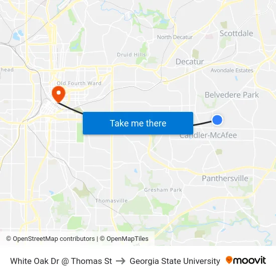 White Oak Dr @ Thomas St to Georgia State University map