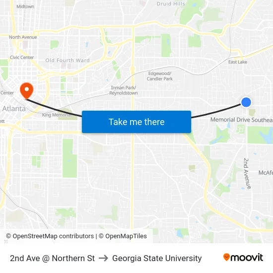 2nd Ave @ Northern St to Georgia State University map