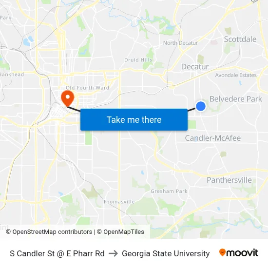 S Candler St @ E Pharr Rd to Georgia State University map