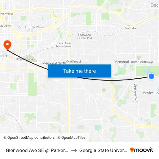 Glenwood Ave SE @ Parker Ave to Georgia State University map