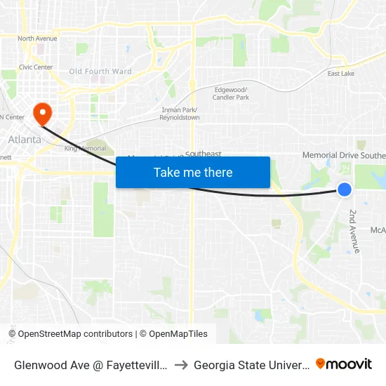 Glenwood Ave @ Fayetteville Rd to Georgia State University map