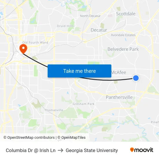 Columbia Dr @ Irish Ln to Georgia State University map