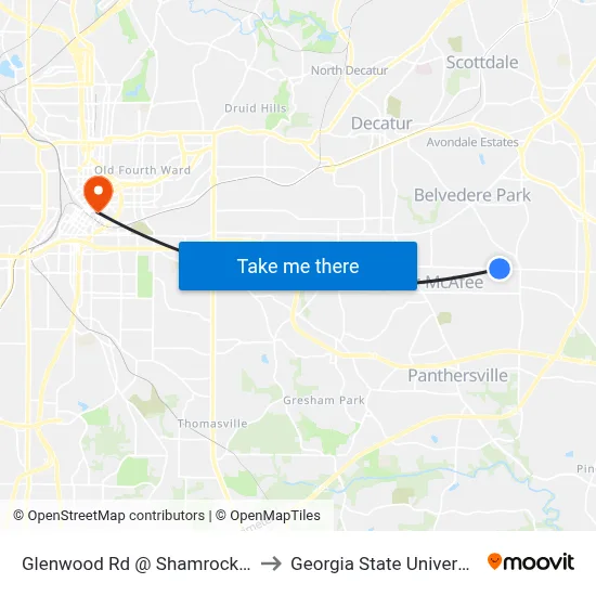 Glenwood Rd @ Shamrock Dr to Georgia State University map