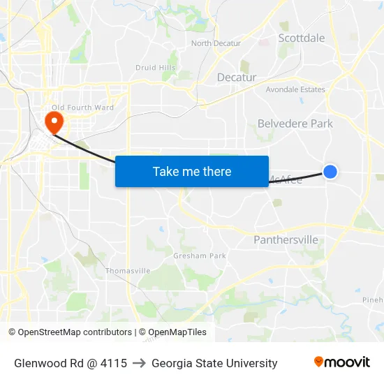 Glenwood Rd @ 4115 to Georgia State University map