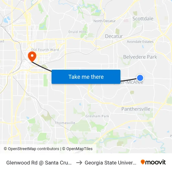 Glenwood Rd @ Santa Cruz Dr to Georgia State University map