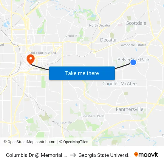 Columbia Dr @ Memorial Dr to Georgia State University map