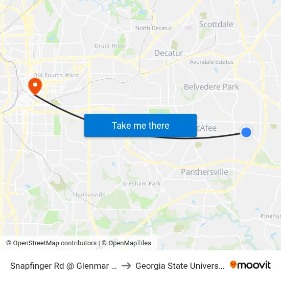 Snapfinger Rd @ Glenmar Dr to Georgia State University map