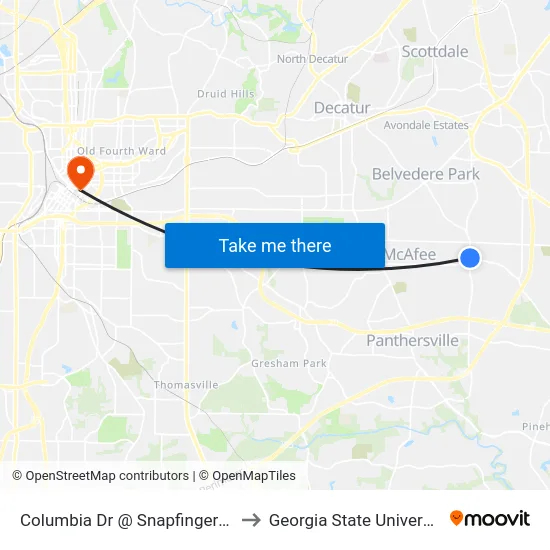 Columbia Dr @ Snapfinger Rd to Georgia State University map