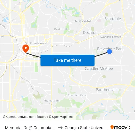 Memorial Dr @ Columbia Dr to Georgia State University map