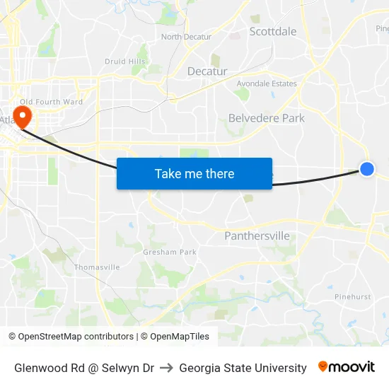 Glenwood Rd @ Selwyn Dr to Georgia State University map
