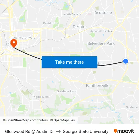 Glenwood Rd @ Austin Dr to Georgia State University map