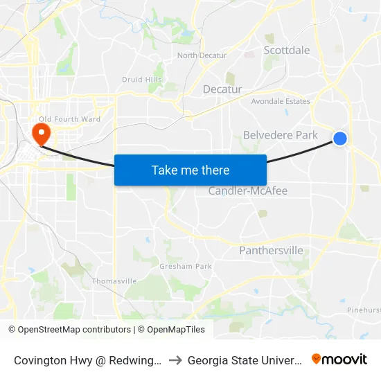 Covington Hwy @ Redwing Cir to Georgia State University map