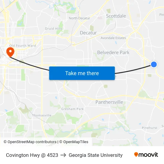 Covington Hwy @ 4523 to Georgia State University map