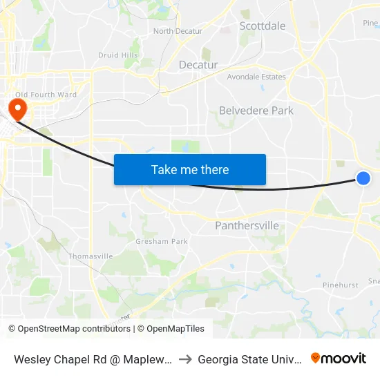 Wesley Chapel Rd @ Maplewood Dr to Georgia State University map