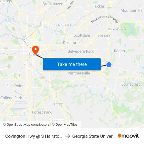Covington Hwy @ S Hairston Rd to Georgia State University map