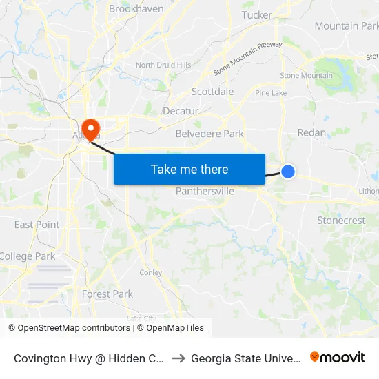 Covington Hwy @ Hidden Chase to Georgia State University map