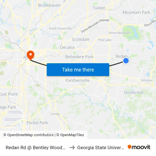 Redan Rd @ Bentley Woods Trl to Georgia State University map