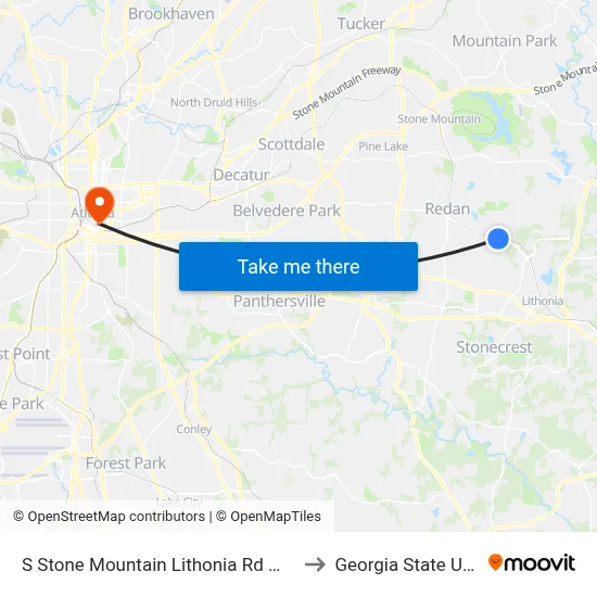 S Stone Mountain Lithonia Rd @ S Deshon Rd to Georgia State University map