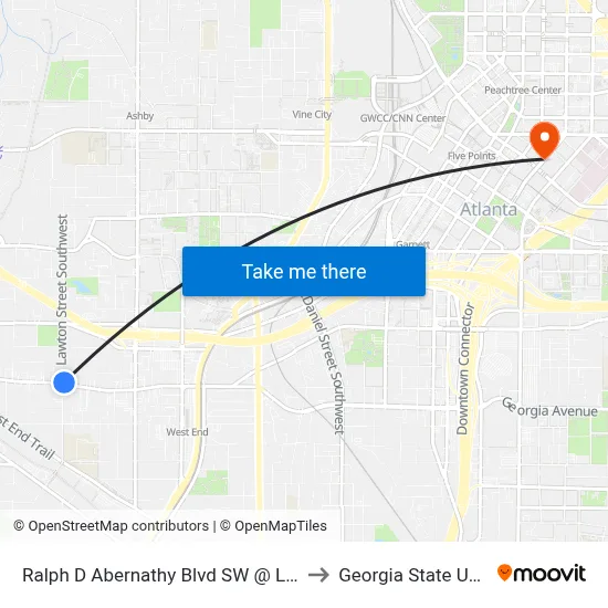 Ralph D Abernathy Blvd SW @ Lawton St SW to Georgia State University map