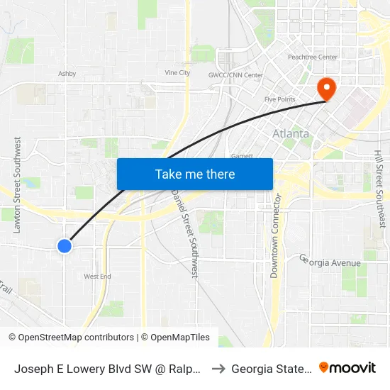 Joseph E Lowery Blvd SW @ Ralph D Abernathy Blvd SW to Georgia State University map