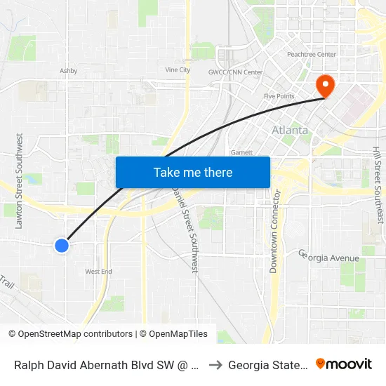 Ralph David Abernath Blvd SW @ Joseph E Lowery Blvd to Georgia State University map