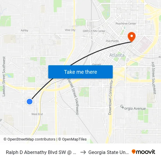 Ralph D Abernathy Blvd SW @ Dunn St SW to Georgia State University map