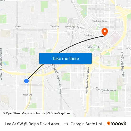 Lee St SW @ Ralph David Abernath Blvd to Georgia State University map